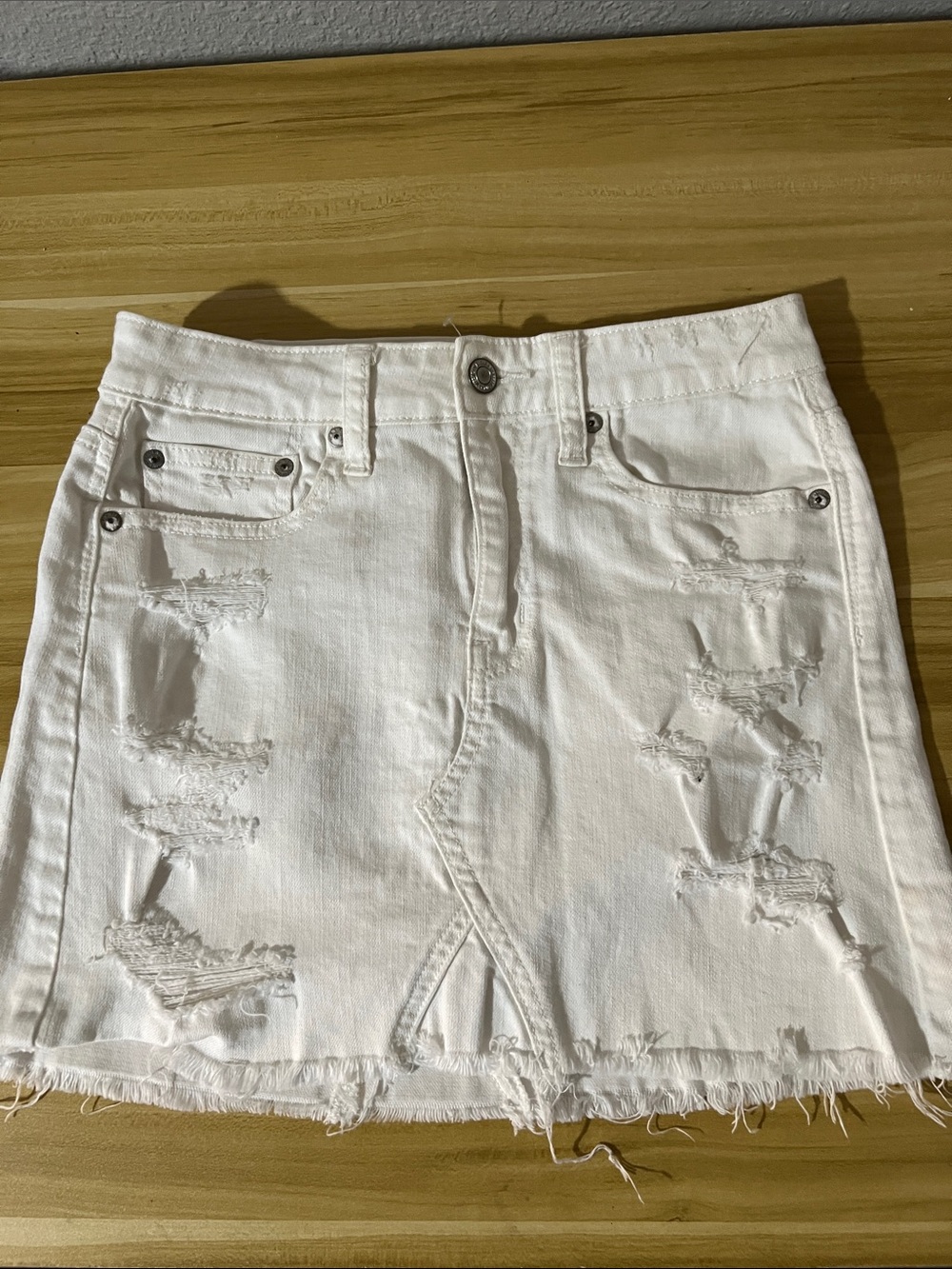 American Eagle Outfitters White Distressed Denim Mini Skirt